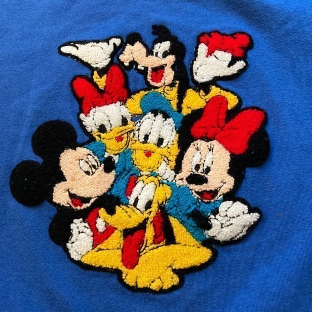 Disney Vintage Blue Patchwork Fleece Sweater Size L - Picture 2 of 6